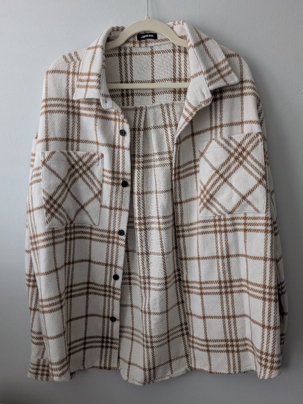 JMIERR Men’s Plaid Shacket Overshirt Cream Tan Size M Never Worn